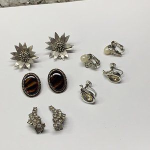 Lot Of 5 - Silver Tone Vintage Clipon Clip On Screw-on Costume Earrings